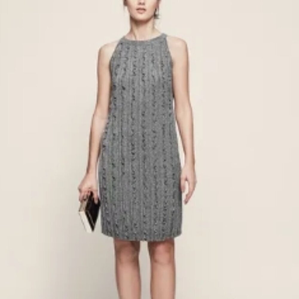 REISS Ethol Metallic Ruffle Dress Silver 6 NWT